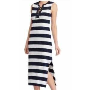 NWT Chaps Black & White Maxi Striped T Shirt Dress Sz Small Casual Soft Preppy